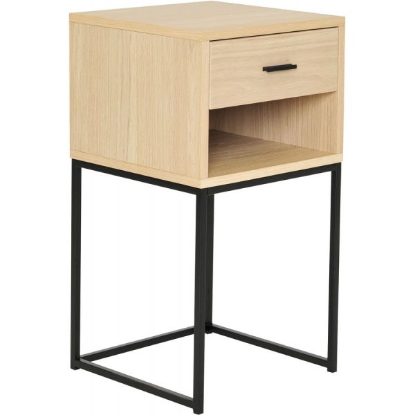 Domino yöpöytä hyllyllä - Valkoinen pigmentoitu tammiviilu Domino yöpöytä hyllyllä - Valkoinen pigmentoitu tammiviilu