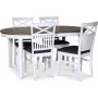 Skagen elintarvikeryhm; ruokapyt 160/210x90 cm - Valkoinen/ruskea ljytty tammi ja 4 Skagen-tuolia ristill, harmaa kangas