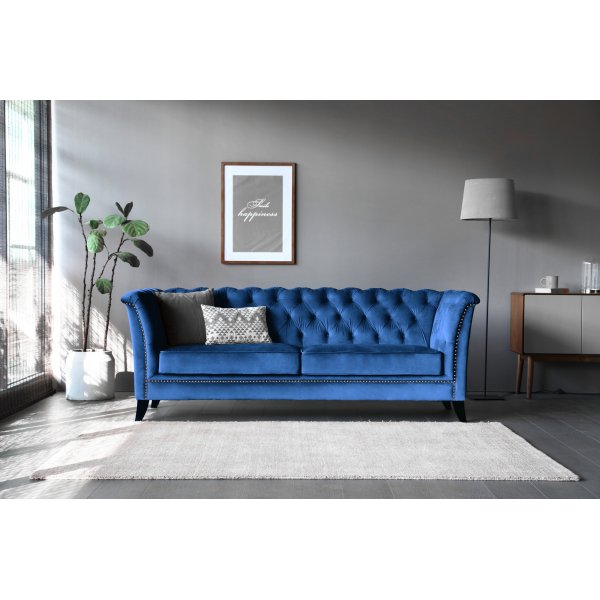 Kolmen istuttava sohva Milton Chesterfield - Tummansininen sametti + Huonekalujen tahranpoistoaine Kolmen istuttava sohva Milton Chesterfield - Tummansininen sametti + Huonekalujen tahranpoistoaine