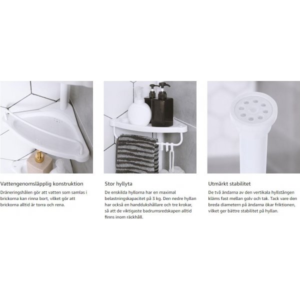 Abarema suihkuhylly - valkoinen