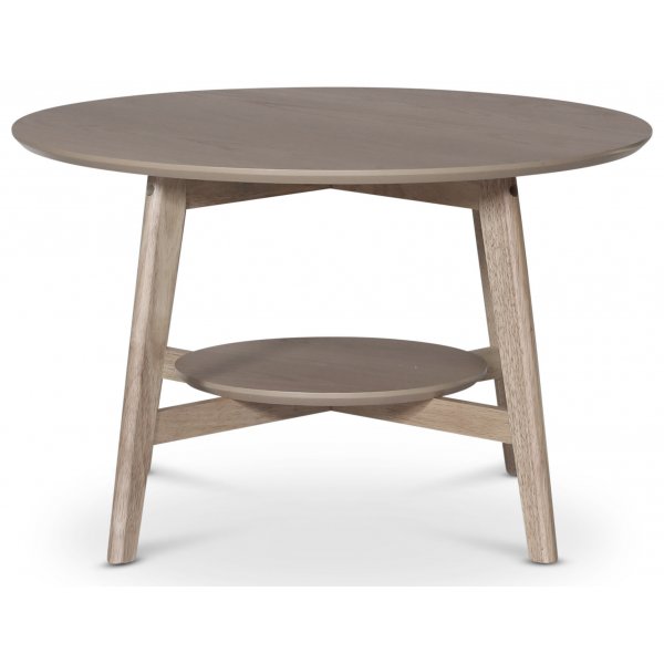 Bridge pyöreä sohvapöytä hyllyllä Ø80 cm - Whitewash Bridge pyöreä sohvapöytä hyllyllä Ø80 cm - Whitewash