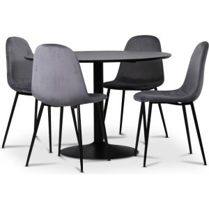 Seat ruokailuryhmä, ruokapöytä + 4 Carisma samettituolia - Musta / harmaa Seat ruokailuryhmä, ruokapöytä + 4 Carisma samettituolia - Musta / harmaa