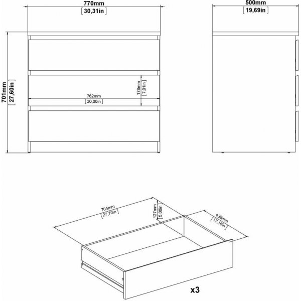 Naia lipasto 3 laatikolla - musta Naia lipasto 3 laatikolla - musta