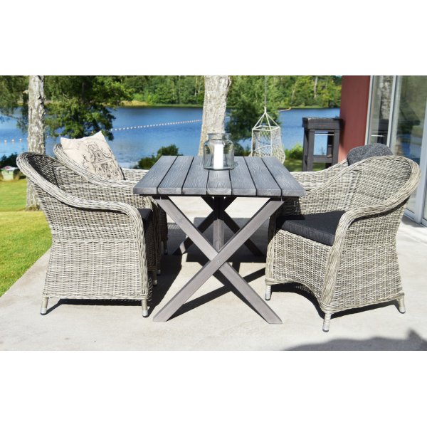 Ruokailuryhmä Mercury: Scottsdale-pöytä ja 4 Mercury-nojatuolia - Sementti + Huonekalujen tekstiilien hoito Ruokailuryhmä Mercury: Scottsdale-pöytä ja 4 Mercury-nojatuolia - Sementti + Huonekalujen tekstiilien hoito