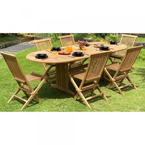 Ulkoruokailuryhm: Salt soikea ruokapyt 180-240 cm ja 6 Salt tuolia - Teak