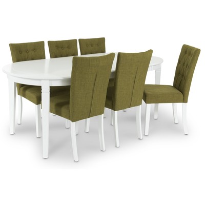 Sandhamn Ruokailuryhmä Ovaalipöytä ja 6 Crocket-tuolia vihreää kangasta