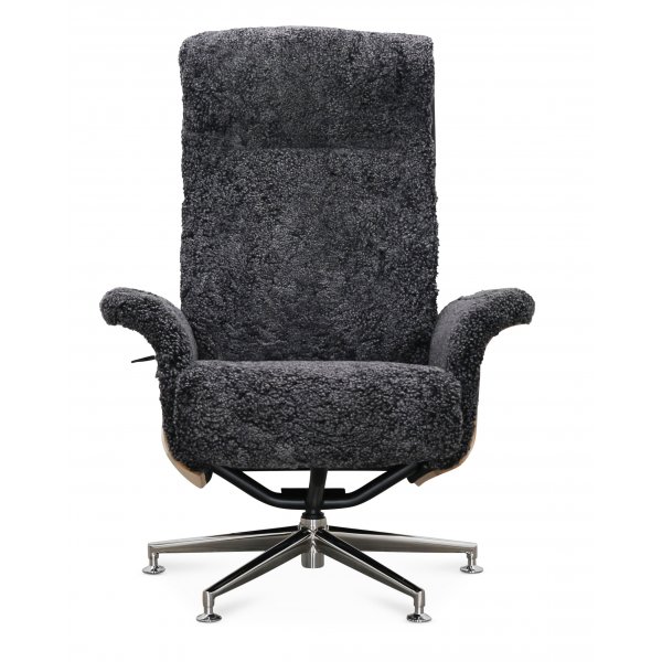 Nojatuoli jalkarahilla aitoa lampaannahkaa tammea/antrasiittia - Ulla Nojatuoli jalkarahilla aitoa lampaannahkaa tammea/antrasiittia - Ulla