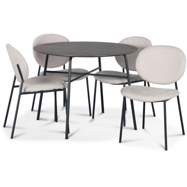 Tofta ruokailuryhm 100 cm tumma puupyt + 4 Tofta beige tuolia