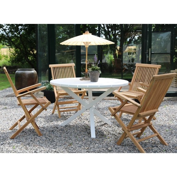 Scottsdale ulkoruokailuryhm pydn ymprill 4 Salt-runkoisella tuolilla - teak/White