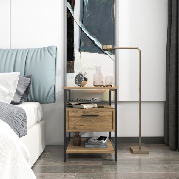 Alba yöpöytä - musta/tammi Alba yöpöytä - musta/tammi