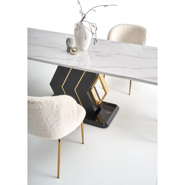 Vincenzo ruokapöytä 160-200 x 90 cm - Valkoinen marmori/musta/kulta Vincenzo ruokapöytä 160-200 x 90 cm - Valkoinen marmori/musta/kulta