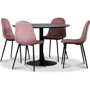 Seat ruokailuryhmä, ruokapöytä + 4kpl Carisma-samettituolia - Musta / koralli Seat ruokailuryhmä, ruokapöytä + 4kpl Carisma-samettituolia - Musta / koralli