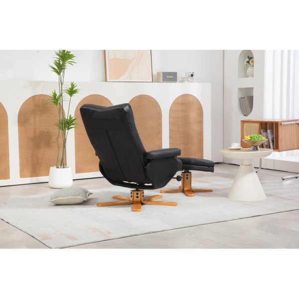 Duva lepotuoli rahiolla mustaa PU:ta ja ruskeat jalat Duva lepotuoli rahiolla mustaa PU:ta ja ruskeat jalat