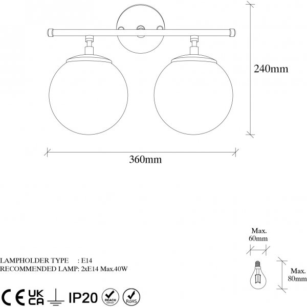 Rosy seinävalaisin 10745 - Musta/valkoinen Rosy seinävalaisin 10745 - Musta/valkoinen