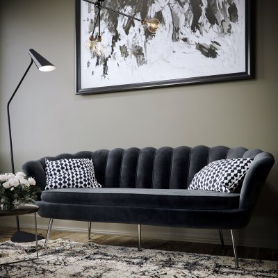 Kingsley 3-istuttava sohva samettia - musta / kromi + Huonekalujen hoitosarja tekstiileille