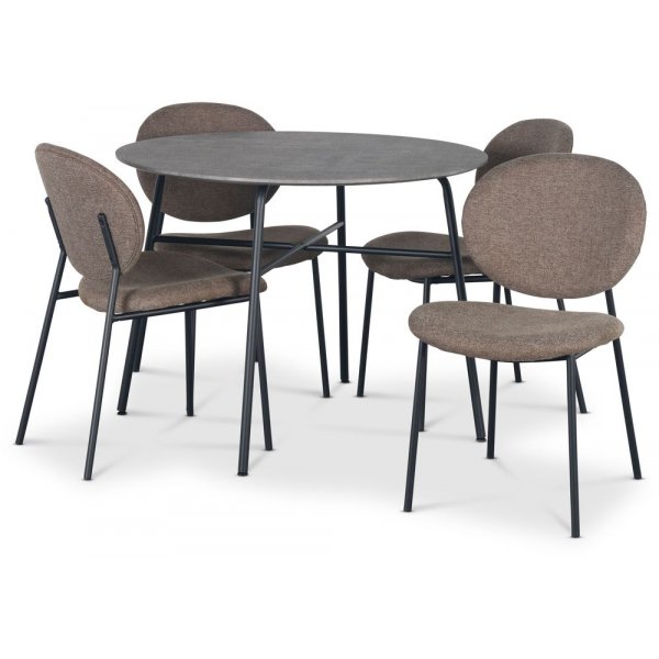Tofta ruokailuryhm 100 cm pyt jljitelmbetonia + 4 Tofta ruskeaa tuolia