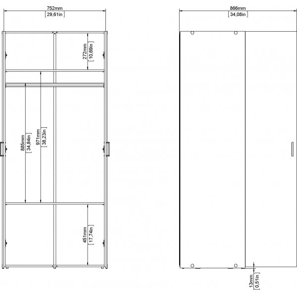 Tilava vaatekaappi 2 ovella - valkoinen Tilava vaatekaappi 2 ovella - valkoinen