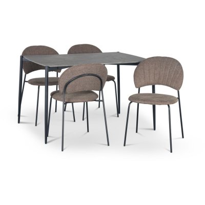 Lokrume ruokailuryhmä 120 cm pöytä betonijäljitelmä + 4 Hogrän ruskeaa tuolia