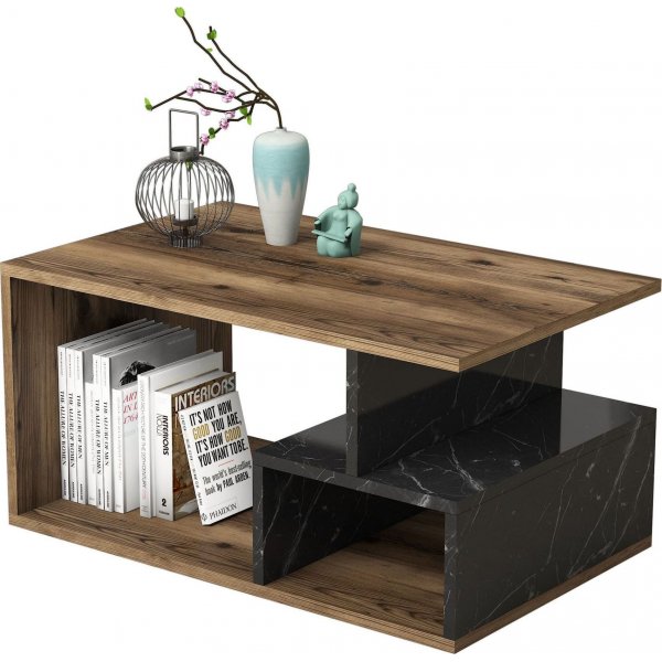 Arte sohvapöytä 90 x 42 cm - Tumma pähkinä/musta marmori Arte sohvapöytä 90 x 42 cm - Tumma pähkinä/musta marmori