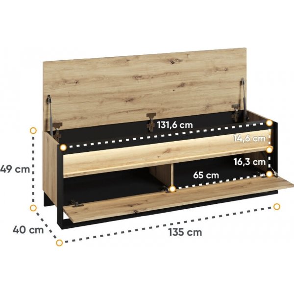Quant eteisen penkki 135 cm - Artisan tammi/musta Quant eteisen penkki 135 cm - Artisan tammi/musta