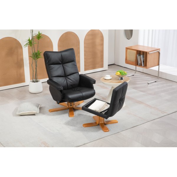 Duva lepotuoli rahiolla mustaa PU:ta ja ruskeat jalat Duva lepotuoli rahiolla mustaa PU:ta ja ruskeat jalat