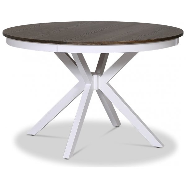 Skagen elintarvikeryhmä; pyöreä ruokapöytä Ø120 cm - Valkoinen/ruskea öljytty tammi, jossa 4 Skagen-tuolia (selkänojat) ruskeall Skagen elintarvikeryhmä; pyöreä ruokapöytä Ø120 cm - Valkoinen/ruskea öljytty tammi, jossa 4 Skagen-tuolia (selkänojat) ruskeall