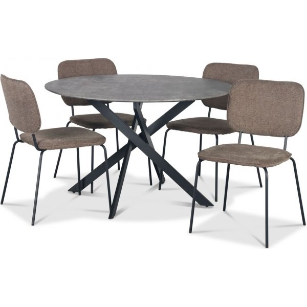 Hogrn ruokailuryhm 120 cm betonijljitelmpyt + 4 Lokrume ruskeaa tuolia