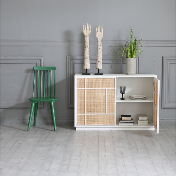 Stockholm-senkki 120 cm leve valkoinen ja rottinki