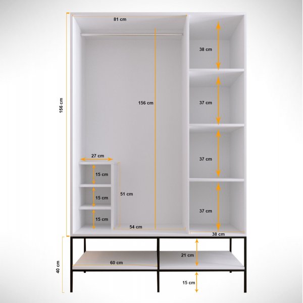 Martin vaatekaappi 126 cm - Valkoinen