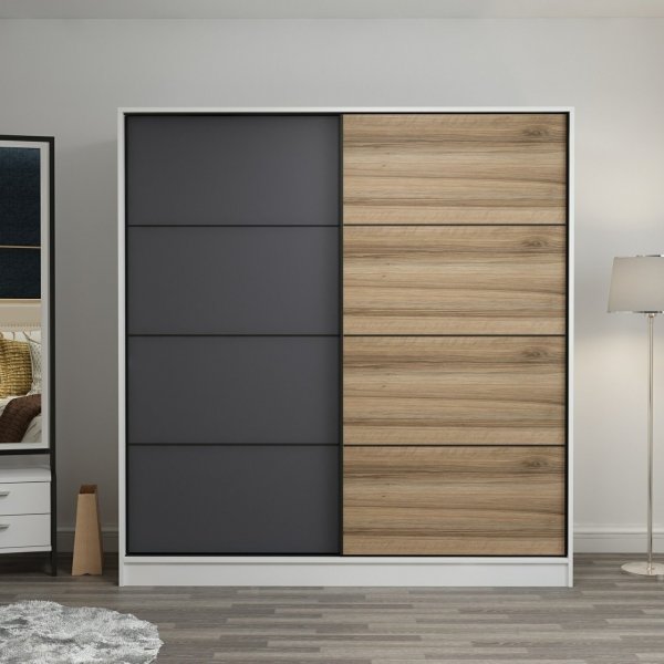 Kapusta vaatekaappi 220x52x210 cm, variantti B - Valkoinen/antrasiitti/ruskea