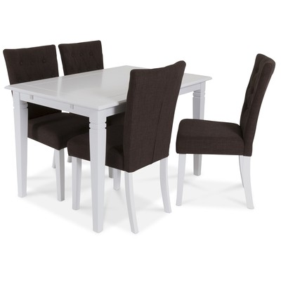 Sandhamn ruokailuryhmä 120 cm pöytä ja 4 Crocket-tuolia ruskeaa kangasta