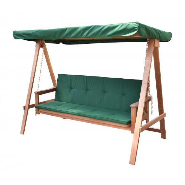 Kokoontaitettava puinen riippumatto vihre�ll� katolla