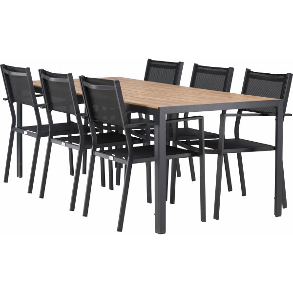 Hanian ruokaryhm�; 6 tuolia ja p�yt� 205 x 90 cm - Musta/luonnonv�rinen