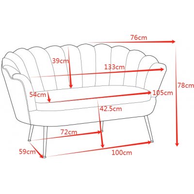 Kingsley 2-istuttava sohva samettia - vihre / messinki