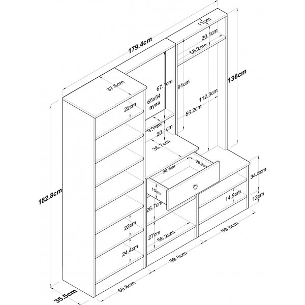 Muodikkaat aulakalusteet 180 cm - Phkin/valkoinen