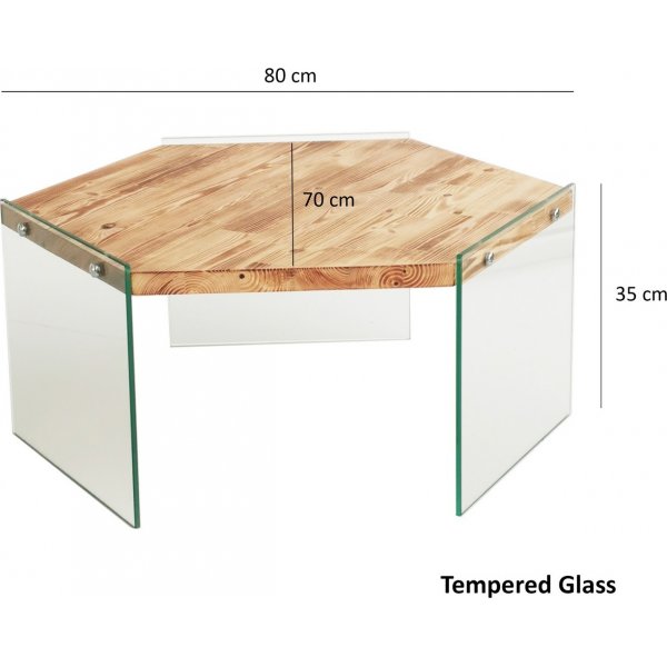 Kuusikulmainen sohvapyt 80 x 70 cm - Tammi
