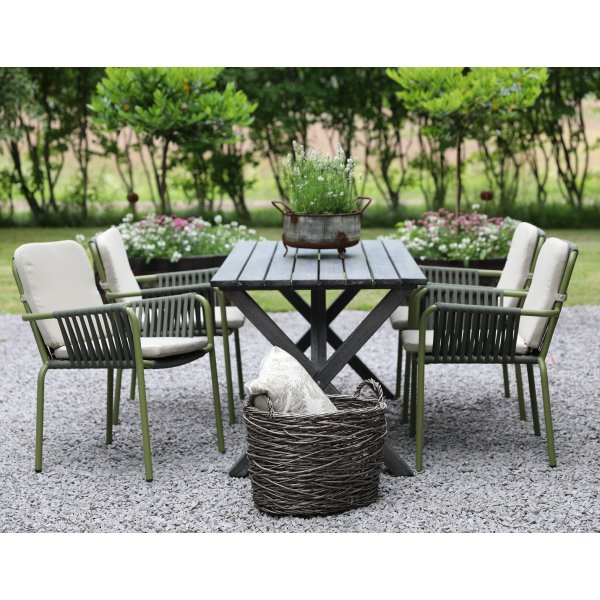 Ruokailuryhm� Scottsdale p�yt� 150 cm Shabby Chic harmaa sis�lt�� 4 vihre�� pinottavaa Lincoln tuolia