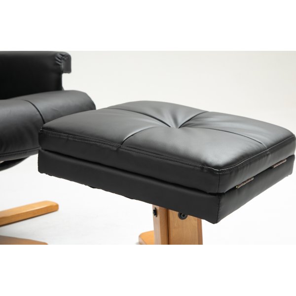 Duva lepotuoli rahiolla mustaa PU:ta ja ruskeat jalat Duva lepotuoli rahiolla mustaa PU:ta ja ruskeat jalat