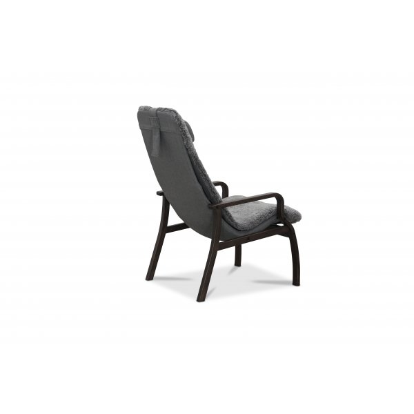 Nojatuoli jalkarahilla aitoa lampaannahkaa, savunharmaata - Frank