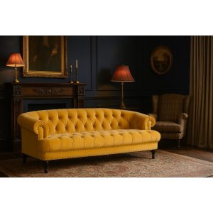 Kolmen istuttava Oxford deluxe chesterfield - Leijonankeltainen (sametti) Kolmen istuttava Oxford deluxe chesterfield - Leijonankeltainen (sametti)