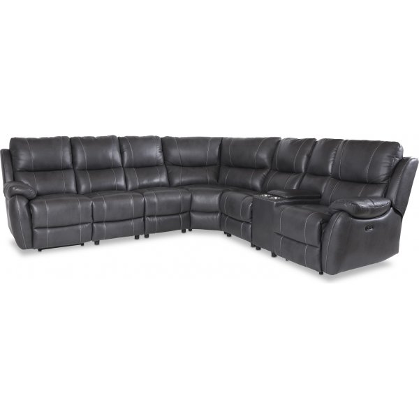 Recliner-kulmasohva Enjoy - Kuuden istuttava (shkinen) harmaalla keinonahkalla (malli V)
