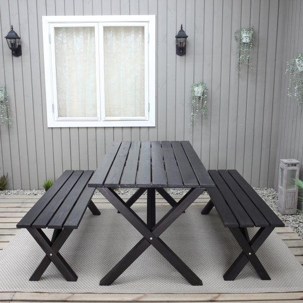 Scottsdale ulkona ryhmäpöytä 150 cm sis. 2 penkkiä - Musta Scottsdale ulkona ryhmäpöytä 150 cm sis. 2 penkkiä - Musta
