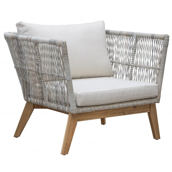 Inez-oleskelutilaryhm�; sohva, 2 nojatuolia ja sohvap�yt� - harmaata keinorotingkia ja akaasiapuuta