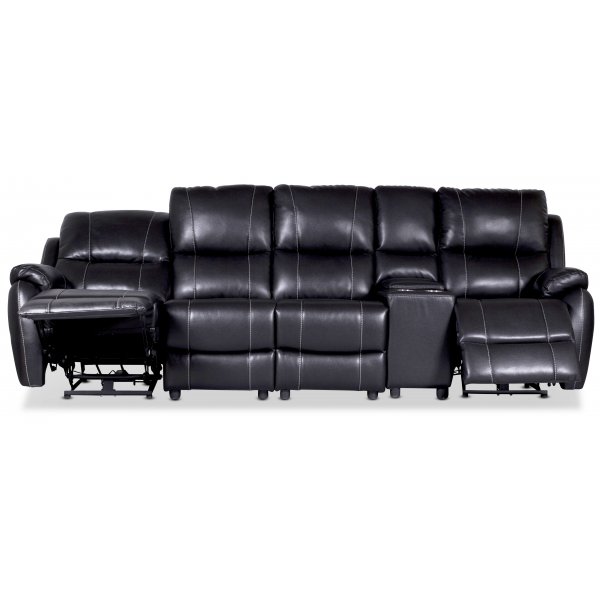 Recliner-sohva Enjoy Chicago - Neljn istuttava (shk), mustaa keinonahkaa (malli H)