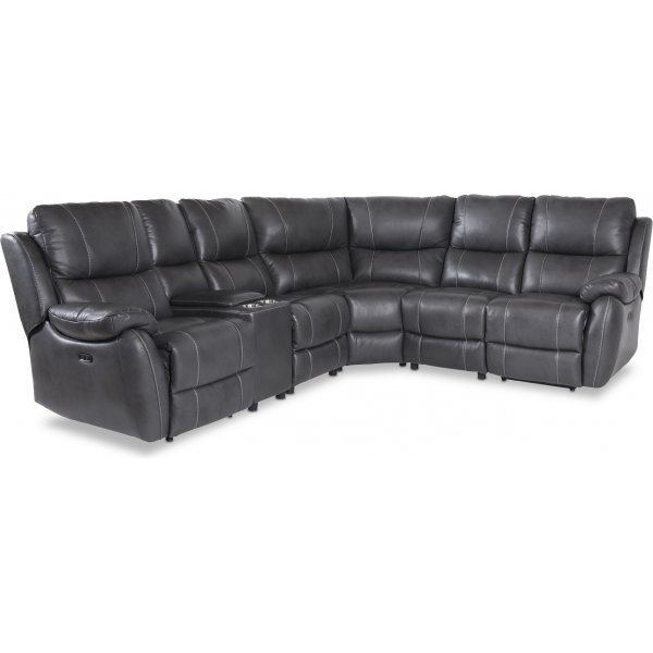 Recliner-kulmasohva Enjoy - Neljn istuttava (shkinen) harmaalla keinonahkalla (malli V)