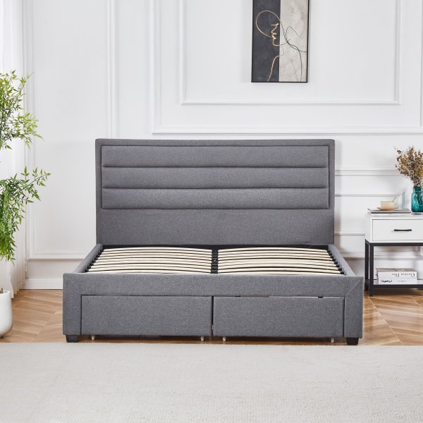 Jalavanharmaa sängynrunko säilytystilalla 180 x 200 cm Jalavanharmaa sängynrunko säilytystilalla 180 x 200 cm