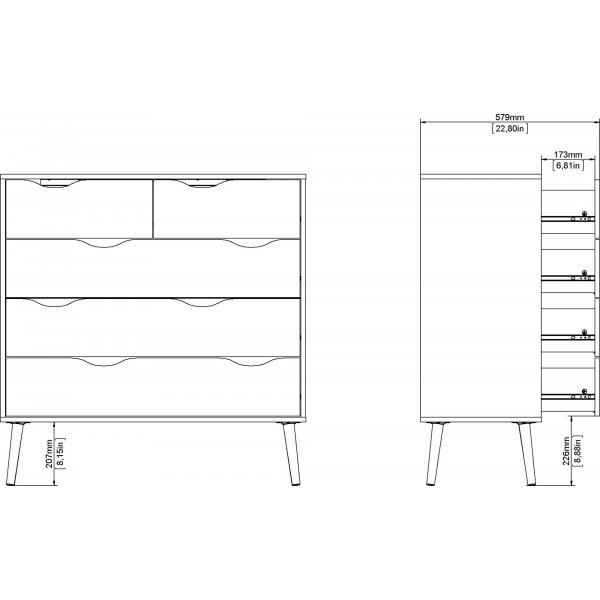 Oslon lipasto 5 laatikolla - Valkoinen/tammi Oslon lipasto 5 laatikolla - Valkoinen/tammi