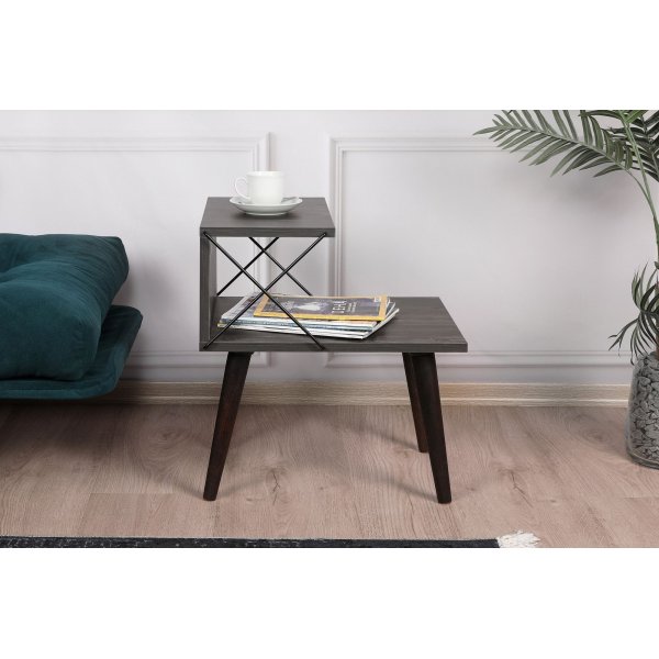 Ristikkäinen yöpöytä - tummanruskea Ristikkäinen yöpöytä - tummanruskea