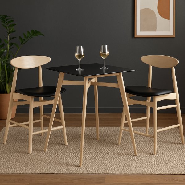 Baaripöytä, mukaan lukien 2 baarituolia - Valkoiseksi maalattu/musta Baaripöytä, mukaan lukien 2 baarituolia - Valkoiseksi maalattu/musta