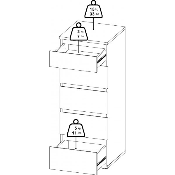 Nova kapea lipasto 5 laatikolla - tammi Nova kapea lipasto 5 laatikolla - tammi